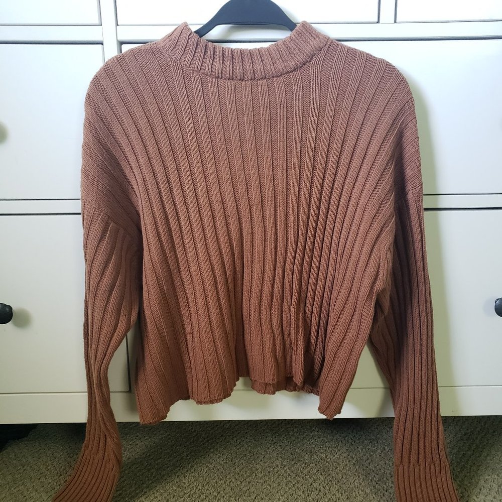 American Eagle Orange/Tan Mock Neck Sweater